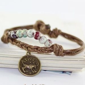 ARIES Zodiac Charm Beaded Braided Rope Bracelet